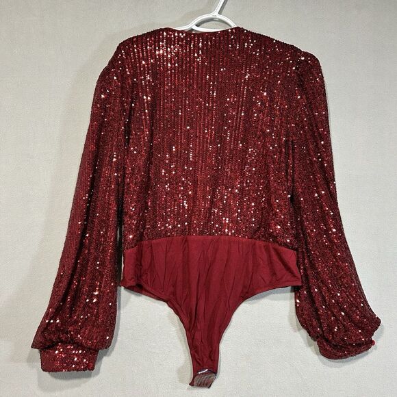 Skies Are Blue Bodysuit Womens XL Red Sequins Evening party Sparkly Mermaid Core - Picture 2 of 8